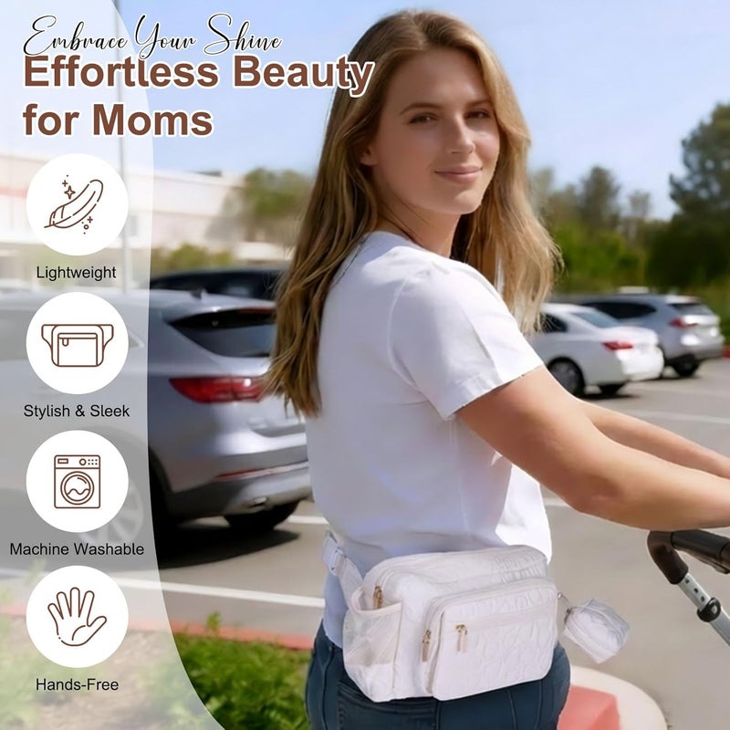 Rexmore Store Puffer Quilted Fanny Pack Diaper Bag for Mom - Women‘s Compact Crossbody Purse with Portable Changing Pad & Wipes Pouch, Travel & Quick Errand Baby Essentials Organizer (Off White) - Image 3